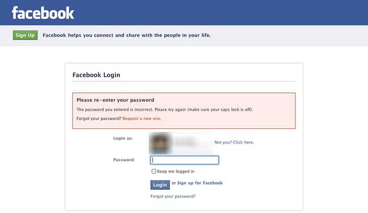 Facebook đăng nhập không được
